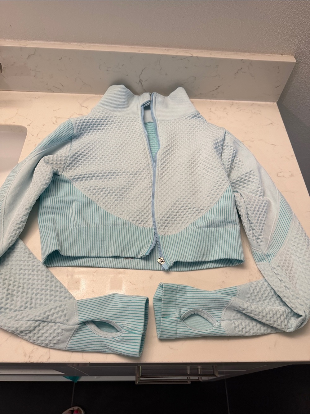 Light Blue Women's Cropped Zip-Up Jacket